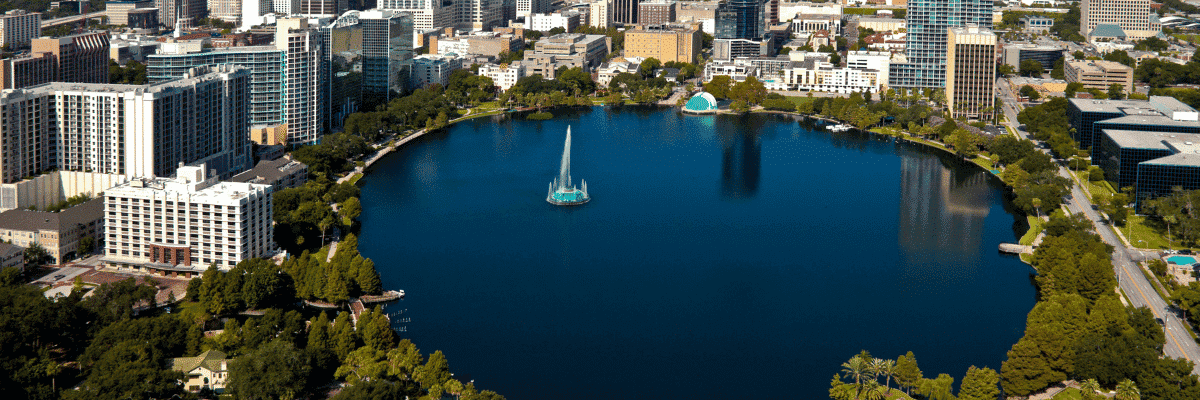 aerial shot of lake eola park