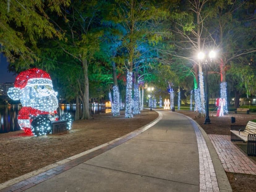 Early Morning Lake Eola Park During the Christmas Holiday Season in Downtown Orlando Florida